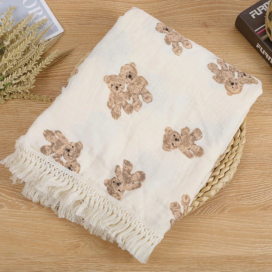 Cute Bear Muslin Squares Cotton Baby Blanket