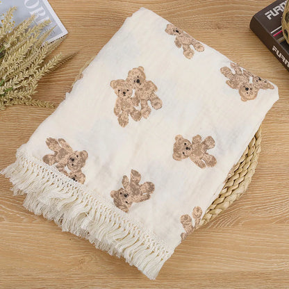 Cute Bear Muslin Squares Cotton Baby Blanket
