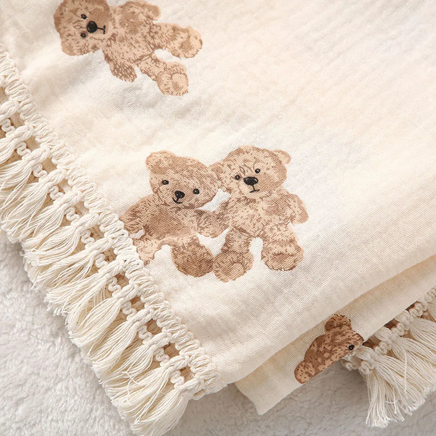 Cute Bear Muslin Squares Cotton Baby Blanket